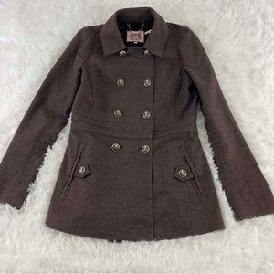Y2K 𝗝𝘂𝗶𝗰𝘆 𝗖𝗼𝘂𝘁𝘂𝗿𝗲 Dark Brown Pea Coat Size Medium Gold Buttons